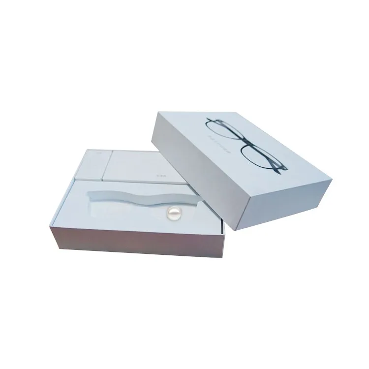 
white and black Cardboard Custom sunglasses packaging case boxes with golde stamp 