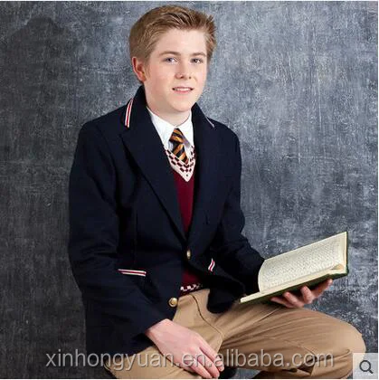 custom fashion spring blue/red English style high school boys formal blazer suits uniforms