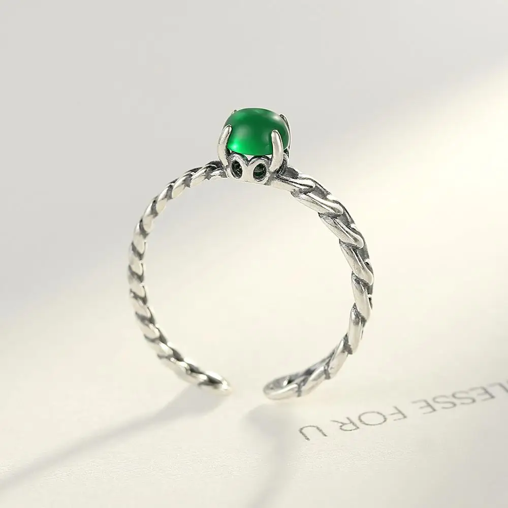 CZCITY 925 стерлингового серебра Открытые Кольца для женщин круглый зелеными кристаллами ручной работы; Комплект: модный дизайн оптовая продажа Регулируемый кольцо на