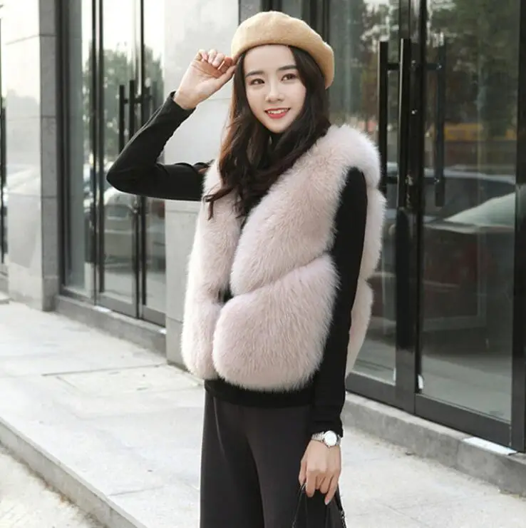 
STABILE Women Fashion Sleeveless Faux Fur Coat Autumn Winter Warm Fake Faux Fur Short Vest with metal fastener For Lady 
