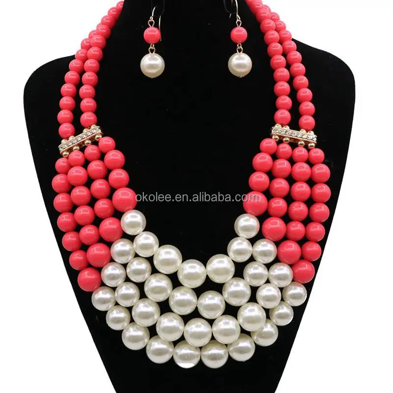 KC406 Nigerian Beaded&Pearl Jewelry Set High Quality Coral Beads Woven Jewelry Set For Wedding Party