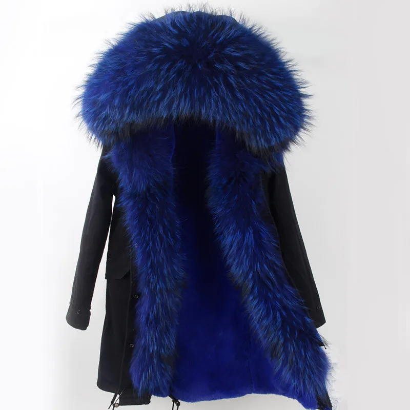Large Real Raccoon Fur Collar Parka Coat Hooded Casual Warm Long Style Custom Parka Jacket Best Quality Womens Parka With Fur