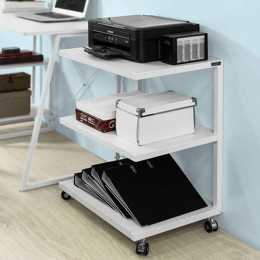 Mobile 3 Tiers Printer Shelf Stand Side Table End Table on Wheels
