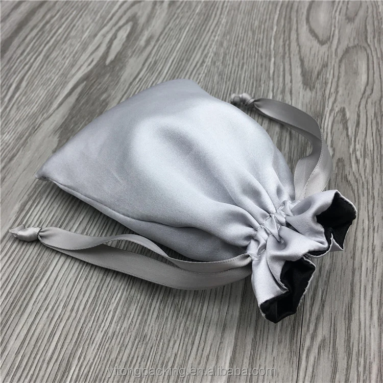 Custom Silver Gift Silk Drawstring Bag, Satin Jewelry Bag