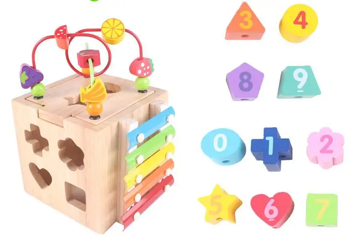 Montessori wooden toy kid intelligence cube box multi function treasure toy