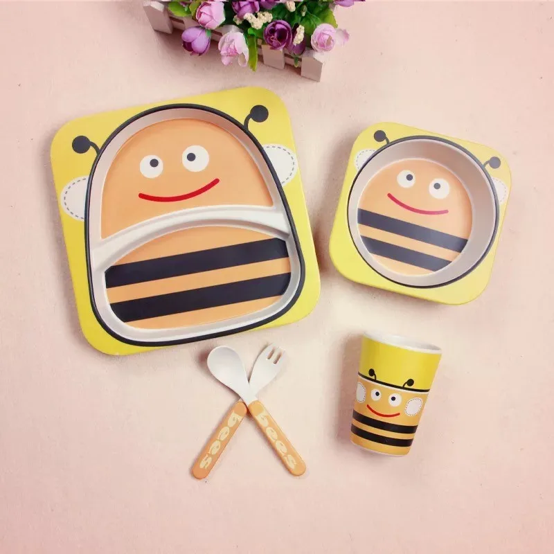 European Cartoon Animals Biodegradable Bamboo tableware Set Kids Stocked