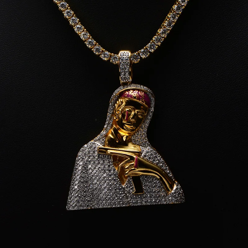 
High Quality Sterling Sliver Diamond Virgin Mary Pendant For Men 