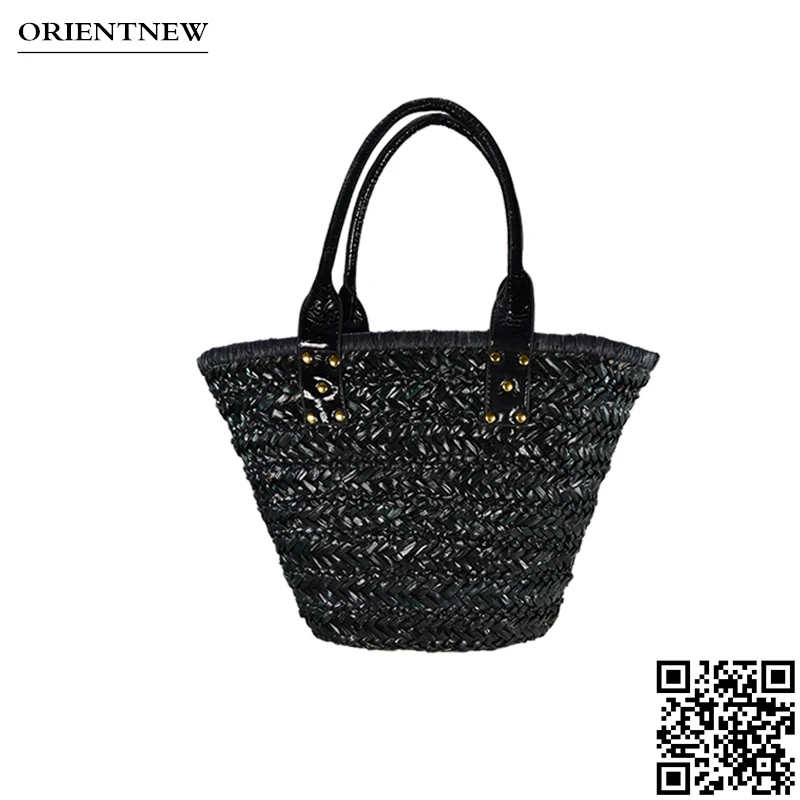 2017 черная большая соломенная корзина, сумка из соломы для морской травы