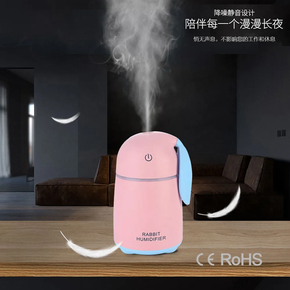 
Ultrasonic Air Humidifier for Baby Pregnant Cartoon Rabbit 170ML USB Essential Oil Diffuser LED Light Lamp Car Air Purifier 