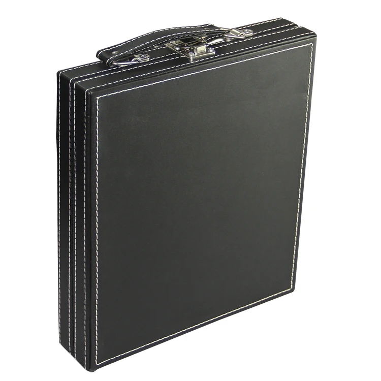 Standard portable black PU leather briefcase poker chip case