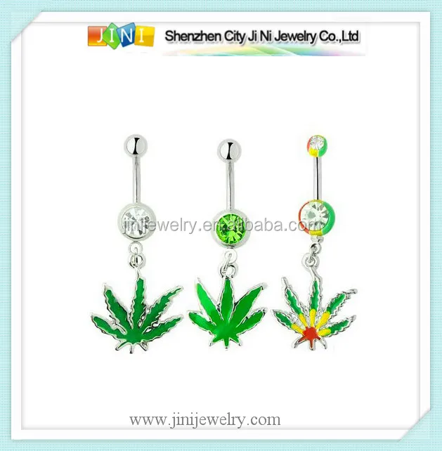 Surgical steel piercing marijuana leaf