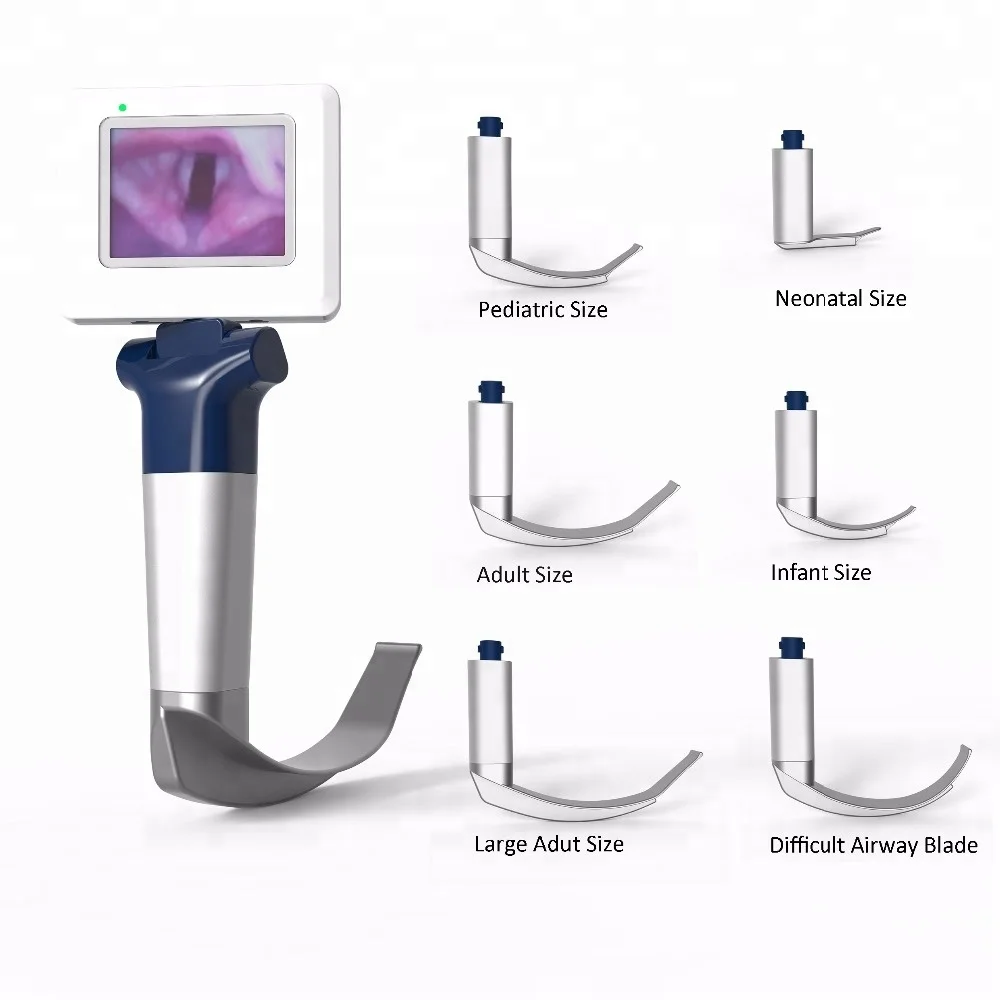 Hot-selling medical video laryngoscope with LED display, reusable stainless steel and multiple blade options