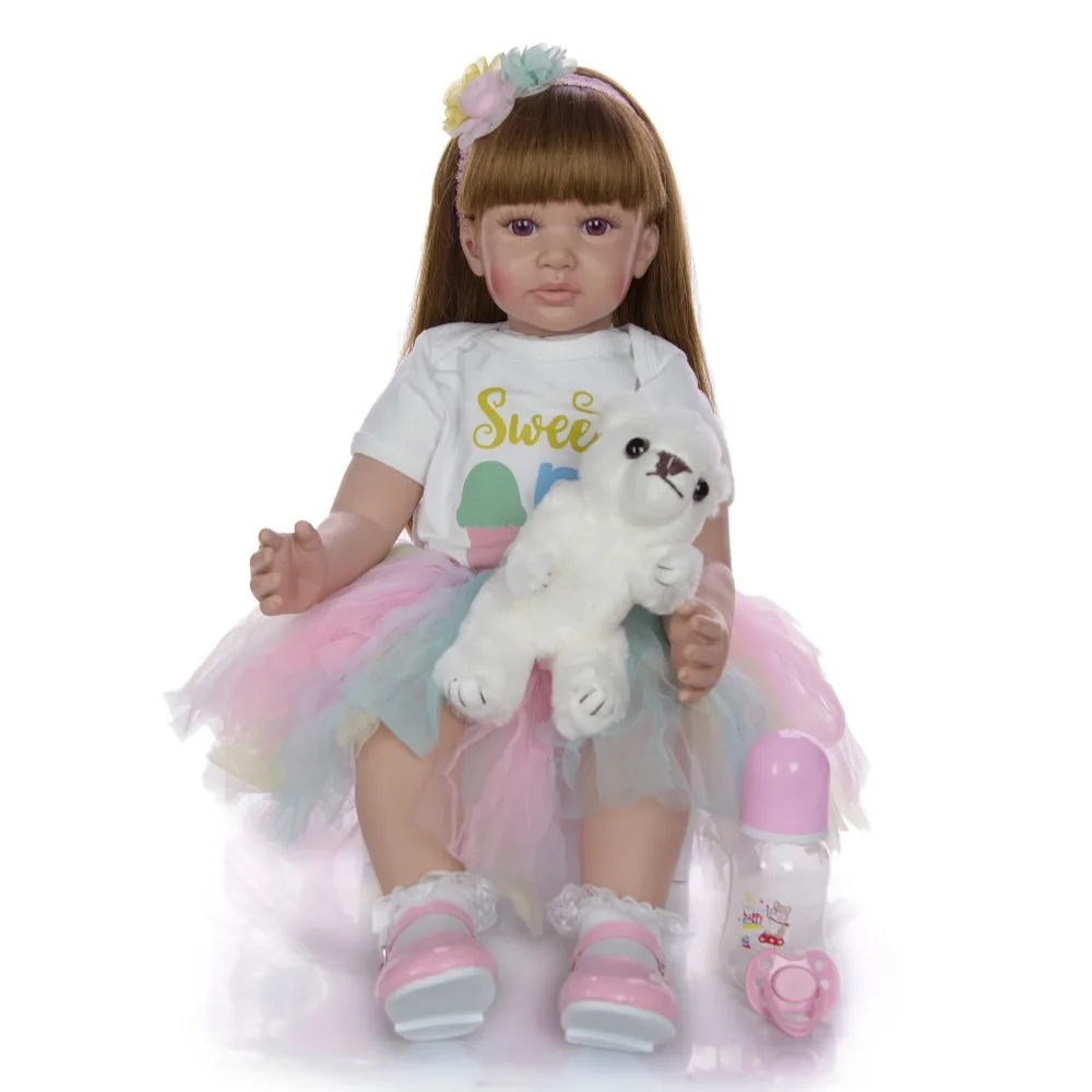 Hot Sale 24inch 60 cm Cute Cloth Body Girl Princess Doll Toy Soft Silicone Newborn Baby Doll for Child Xmas Gifts