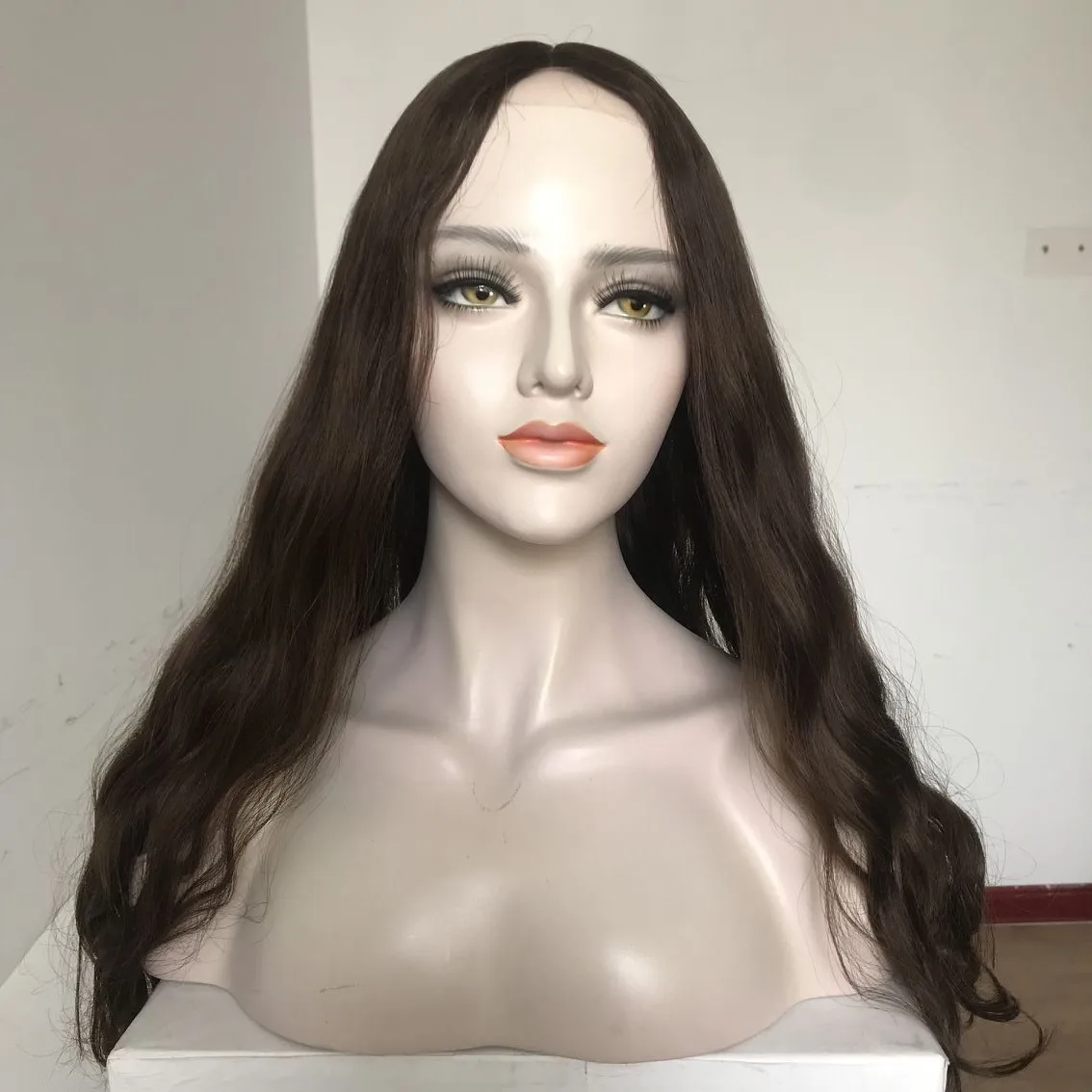 LBW Fast Shipping Best Quality 100% Human Hair Silk Base Natural Wave Dark Brown Jewish Kosher Swiss Lace Front Wig