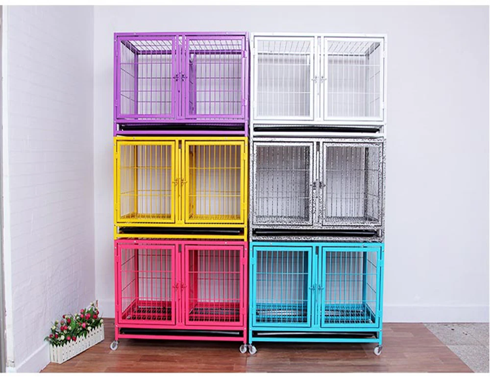 
Manufacturer Hot Sale Double Doors High Quality Metal Dog Cage Bank with Wheels  (62200046848)