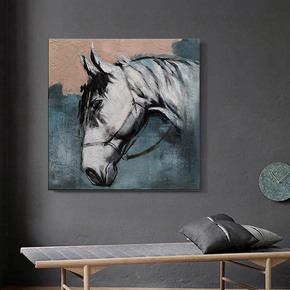 Modern Handmade Wall Art Painting  Hand Painted Horse on Canvas for Coffee Shop Kitchen Room Decor