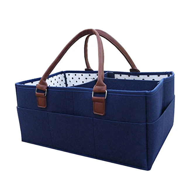 Felt Diaper Bag Large Portable Rope Nursery Storage Bin Felt Baby Diaper Storage Caddy Organizer