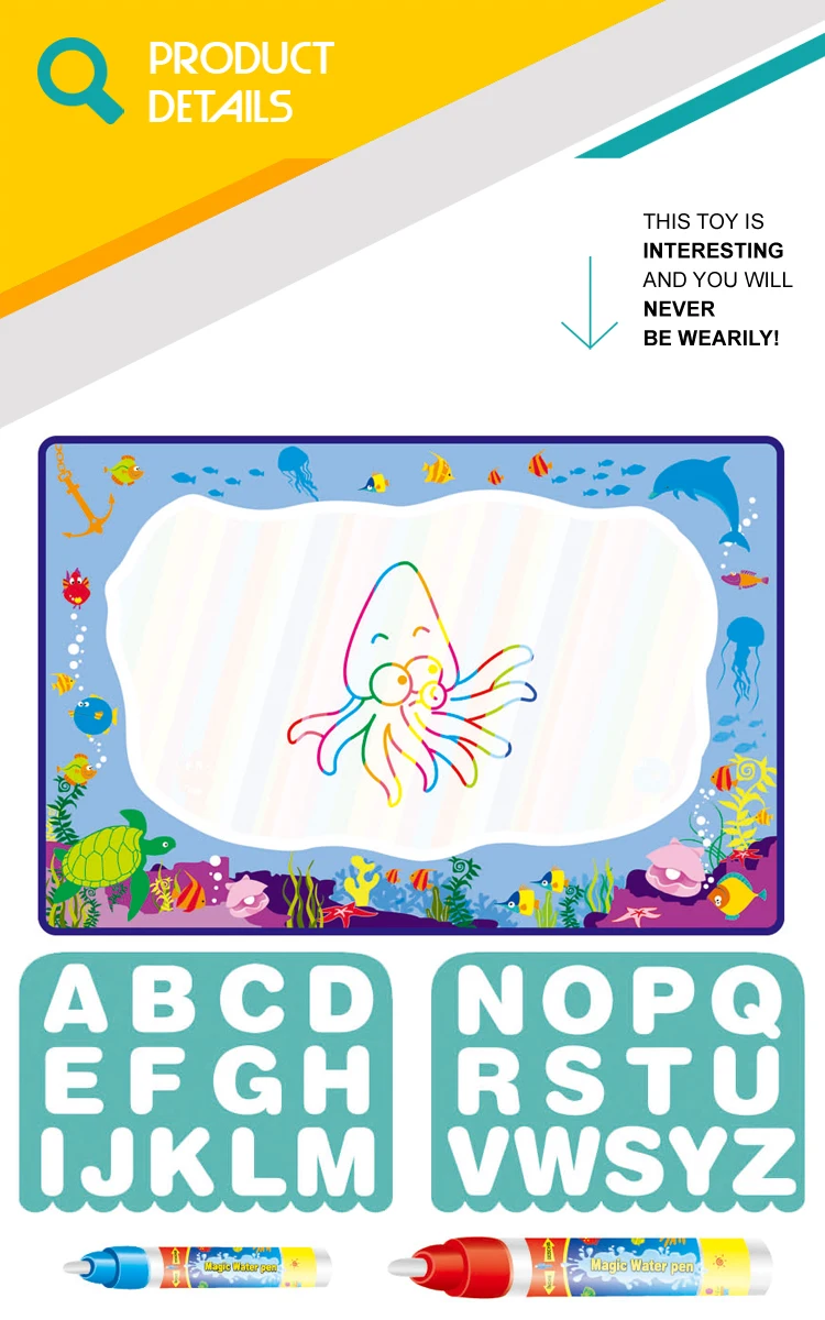 Kids games education floor water drawing doodle mat drawing toys with 26 letters and pens