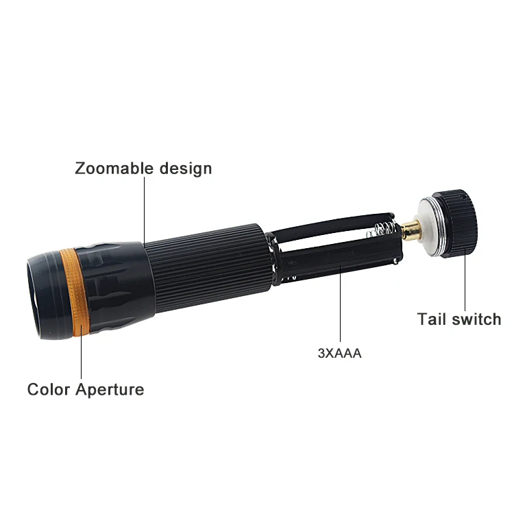 Promotion Multi Color Portable Aluminum Mini Zoom Adjustable Focus LED Torch Flashlight Tail With Magnet