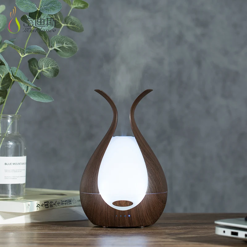 Home Personal Air Humidifier Wooden Aroma Diffuser Fragrance Oil Flower Shaped Hot Sell Black Ultrasonic Humidifier Manual