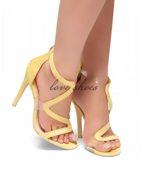 Fashion Design Faux Suede High Heel Shoes Curvy Vamp Strap Women Sandals