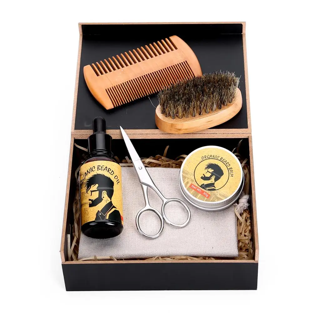 2024 Mens Fragrance Mustache Comb Beard Balm and Oil Set Mens Beard Oil Kit Beard Care Grooming Kit Wood
