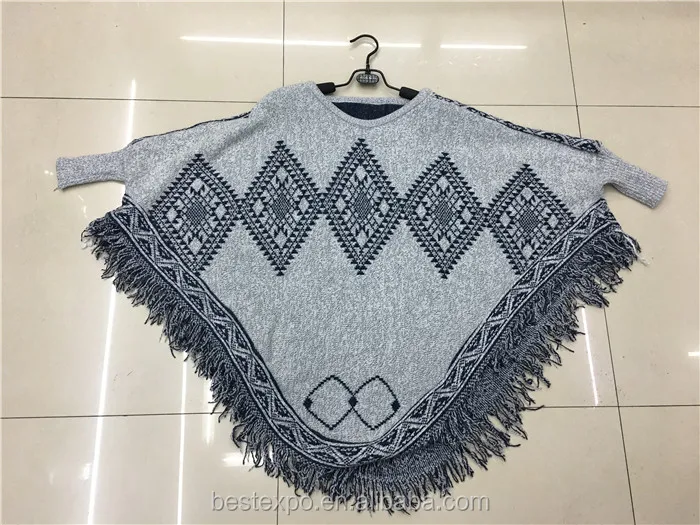 
wholesale latest designs for girls knitted crochet sweater with sleeve custom mexican poncho 