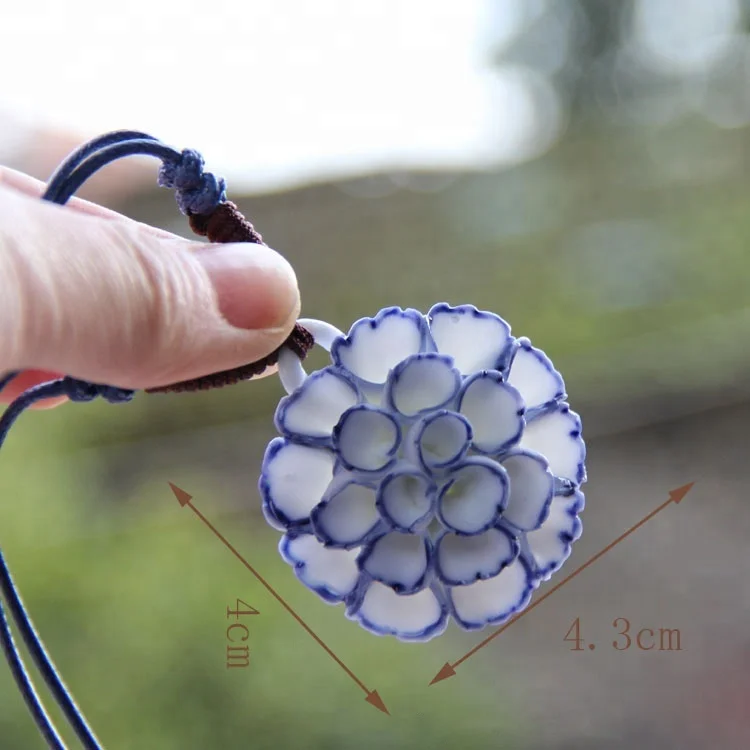 Porcelain Jewelry Chinese ceramic pendant flower necklace for women