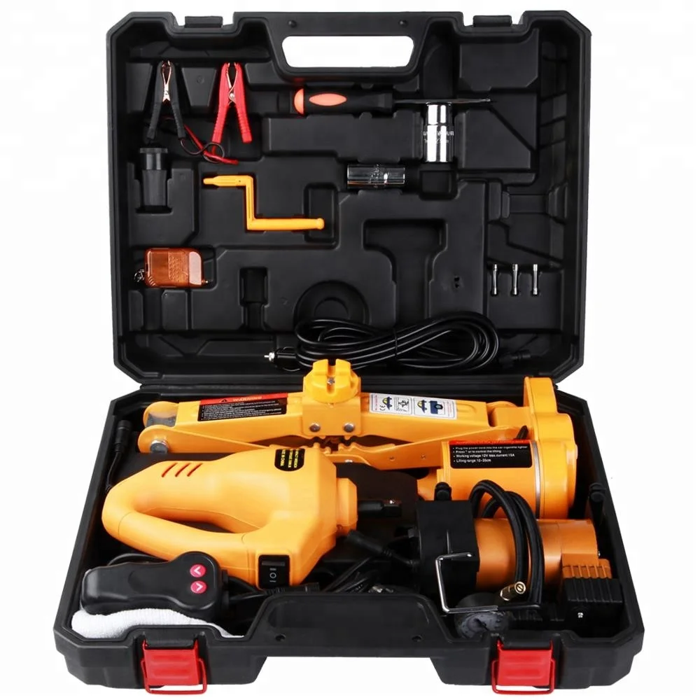 Hot Sale 3 in1 Supplier CE ISO Standard DC12V 3T Mini Electric Scissors Car Jack and Impact Wrench and Air Pump for OEM