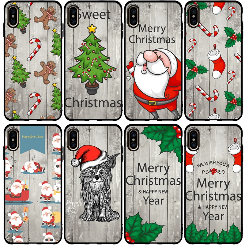 
Cute Christmas Present Soft Phone Cover Case For iPhone 6 6S 7 5 5S SE 6Plus 6SPlus 5C 4 4S Animal Tree Hat Cat Capa Celular 