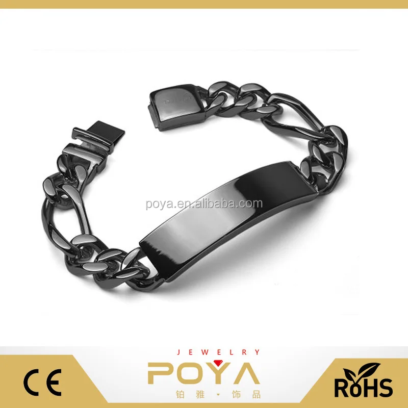 
 Лидер продаж, мужской гравированный тяжелый браслет на цепочке Фигаро с черным покрытием из нержавеющей стали  