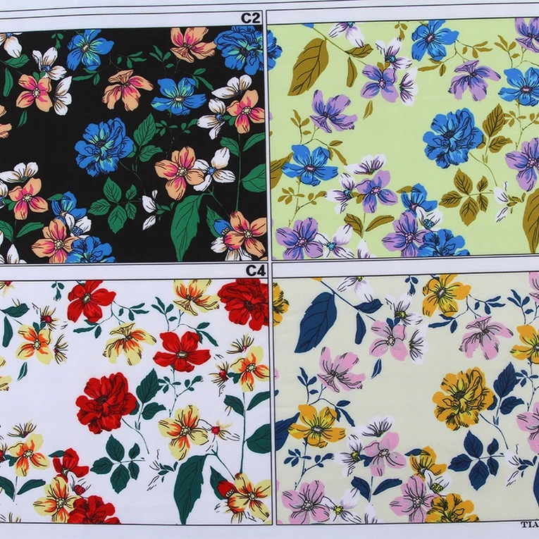China suppliers floral woven polyester fashion print 50D plain four way fabric textile for clothes