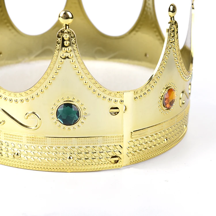 Custom Plastic Gold King Crown Gem Plastic Full round crown for Party Cosplay Festival Plastic Tiara