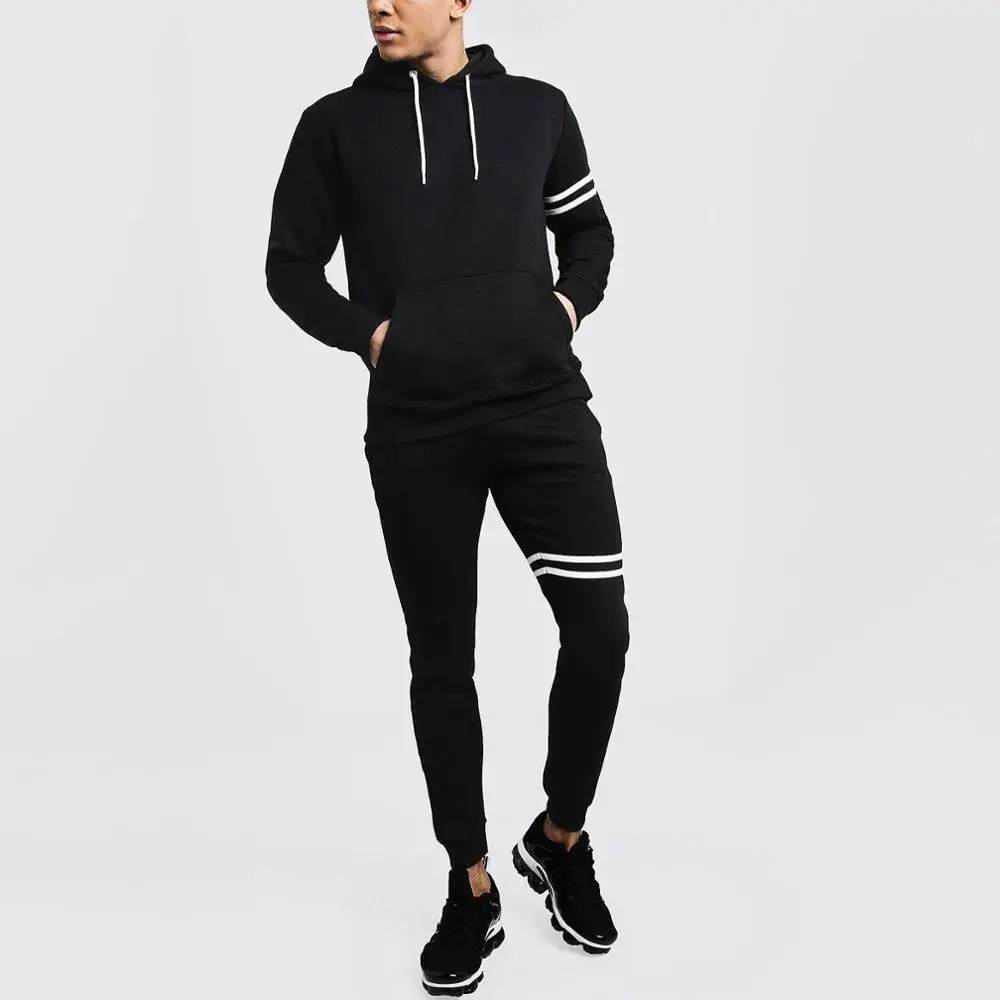 Clothing Manufacturers Two Piece Set Clothes Design Your Own Style Custom Men Tech Cotton Fleece Black Tracksuit