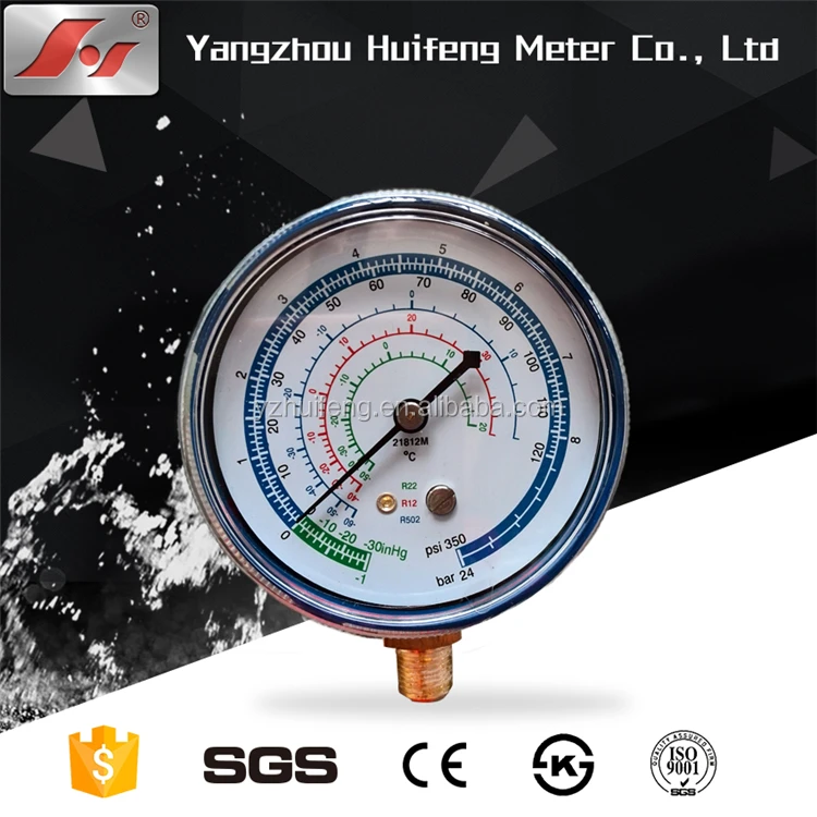 HF Y80 80mm Freon high quality steel case refrigeration R22 R407C R32 R410 pressure gauge