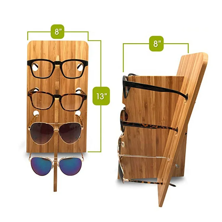 
Bamboo vertical eyewear organizer stand sunglasses display rack with holds 4 pairs 