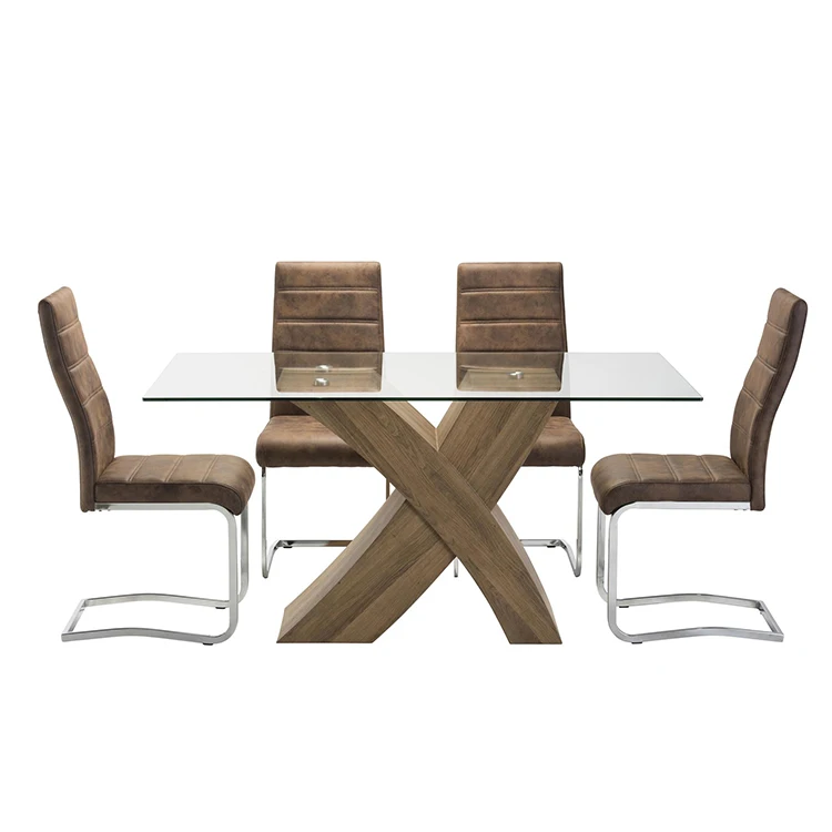 Glass Top MDF Base Dining Table Set Modern