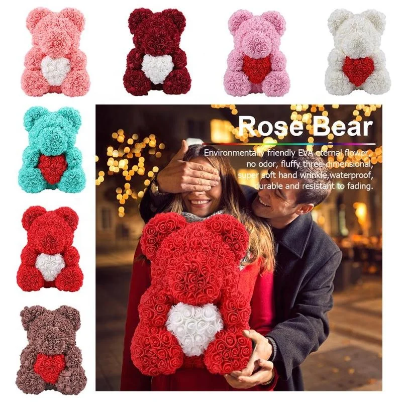 
exquisite home celebration decoration red rose bear gift box rose flower teddy bear for valentine artificial flower rose bear 