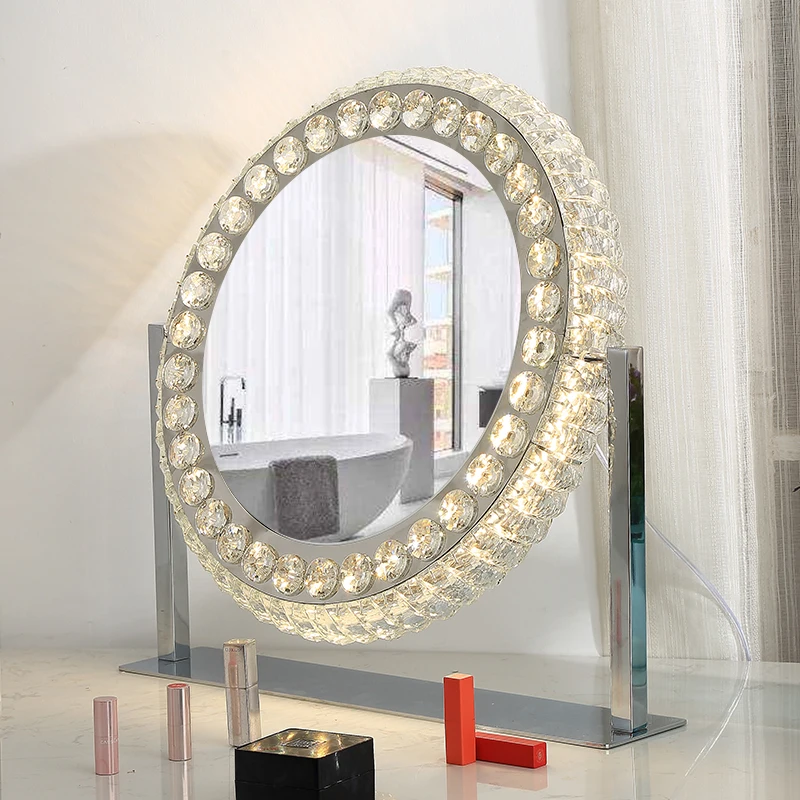 New Technology LED Vanity Mirror Glass Crystal Mirror Oval Cosmetics Hollywood Crystal Mirror