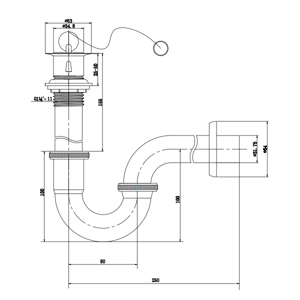 Helpful Kingchun brass siphon for wash basin drain Brass Waste S Trap waste chain plug(J126-F)