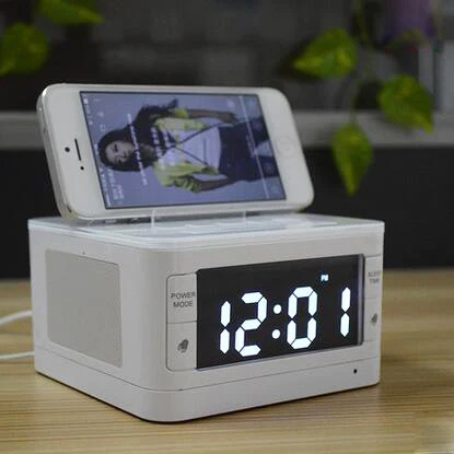 
LCD Speaker with Wireless speaker and Dual Alarm Clock and FM Radio & USB Charger and LCD time display 