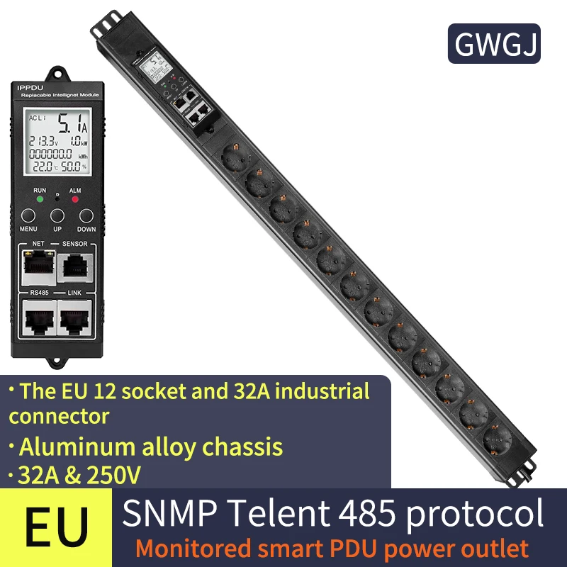 Monitoring  Switchde Rack PDU  power socket 12-bit EU SNMP485 interface Telnet command line voltage current power cascade