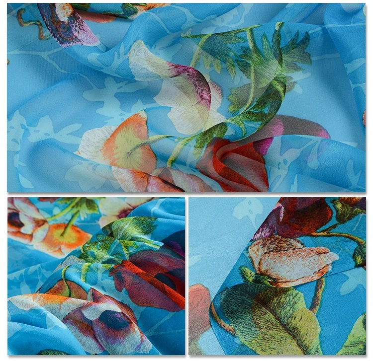 Q3273 wholesale chinese natural printed floral 100% pure  georgette silk chiffon fabric