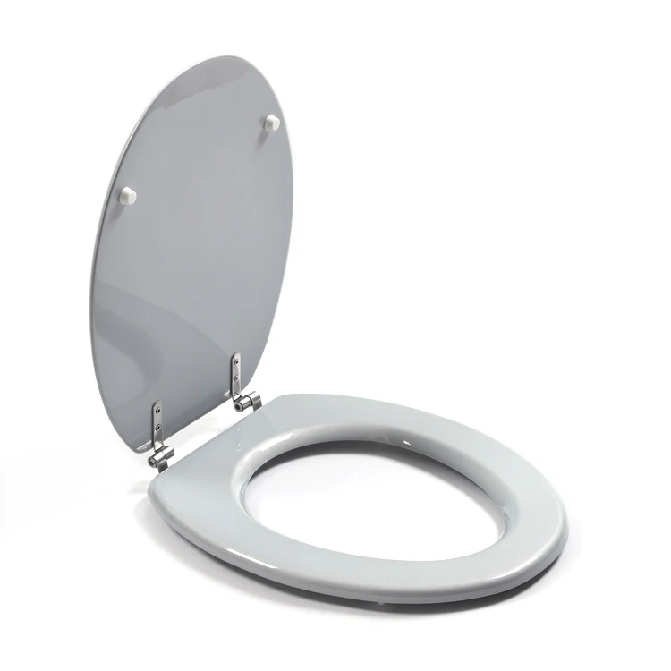 Bofan High hardness glitter molded silver glitter wood adjustment height elongated toilet seat with stainless steel hinges