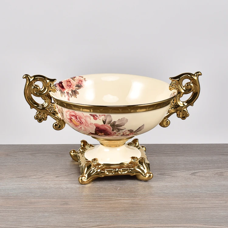 Gorgeous appearance dinnerware home decor food serving dishes /gold ceramic fruit plate for wedding decorations