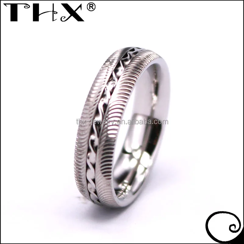 Custom Made Bold Unique Titanium Band Fashion Carved Design Titanium Wave Ring Engraved Titanium Tire Ring