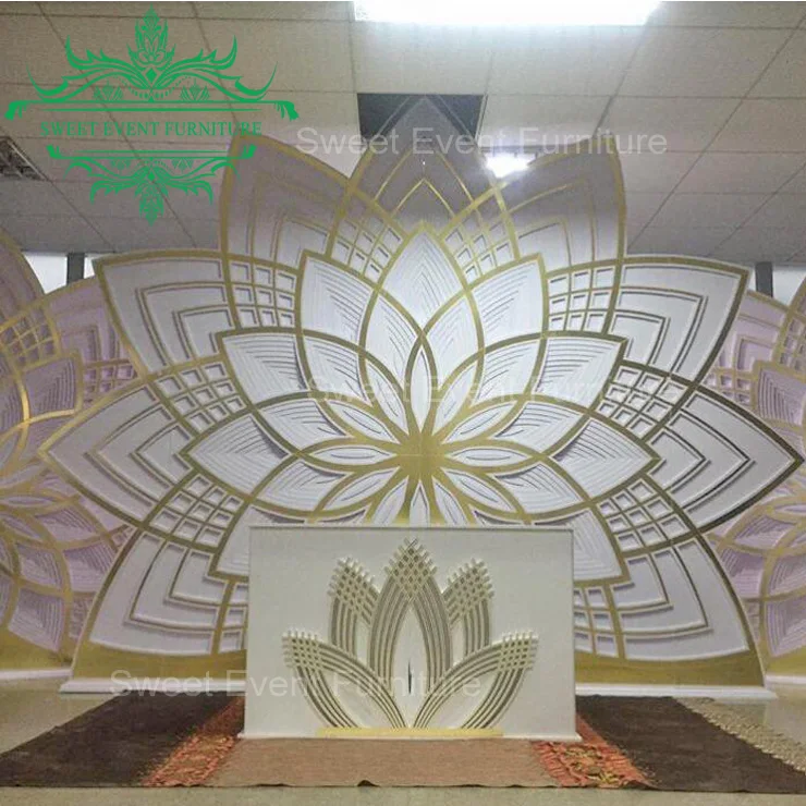 Gorgeous lotus gold color acrylic wood base wedding stage backdrop for sale