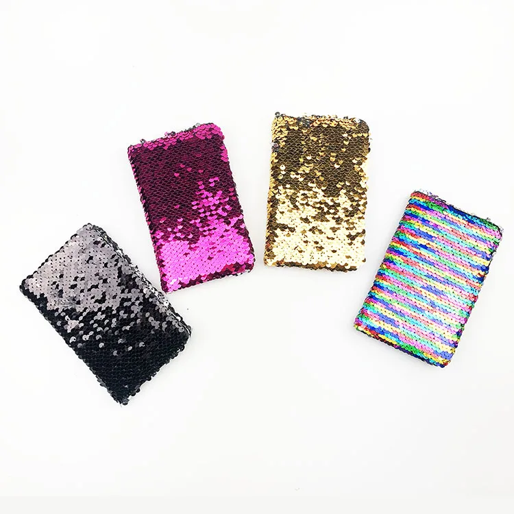 Wholesale Cute Custom Mini A6  Pocket Size 80 Sheets White Paper sequin Cover Notebook