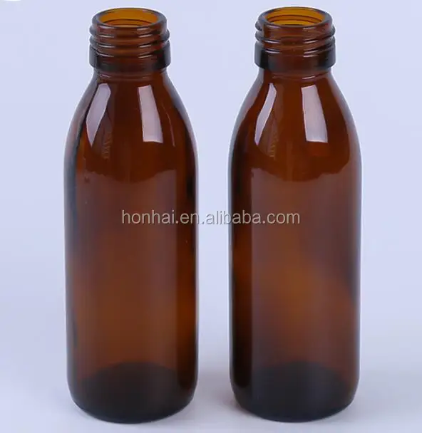 100ml amber glass syrup bottle with Screw finish pilfer proof aluminum cap