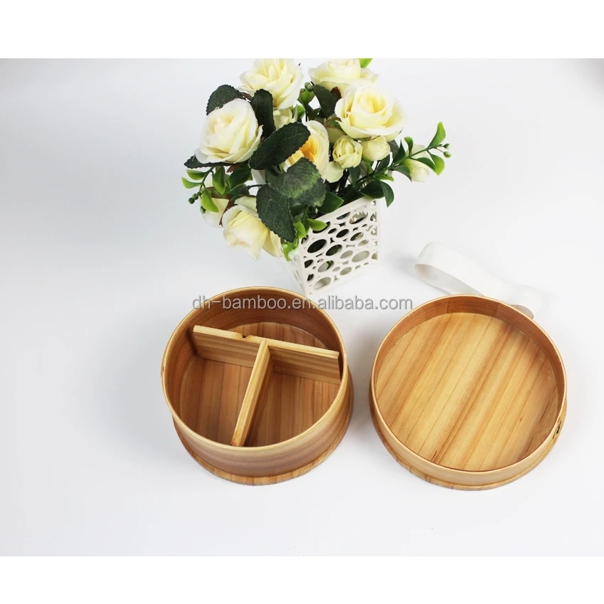 
High Quality Round Wooden Bento Lunch Box Leakproof Food Container Covering with PU Painting 